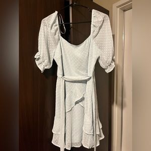 Francesca’s blue polka dot dress